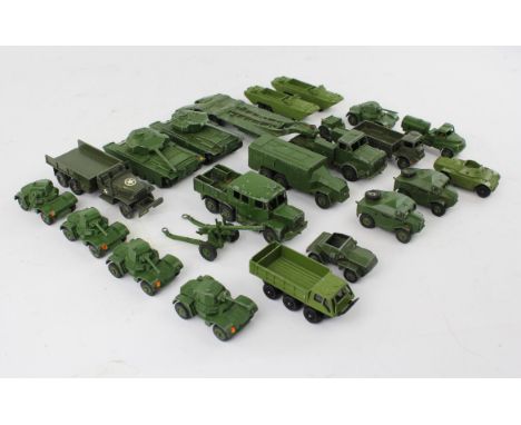 A quantity of play worn Corgi, Dinky and Matchbox die-cast vehicles, mainly military, including ; 651 Centurion Tank, 623 Arm
