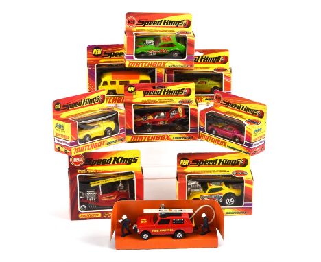Nine Matchbox 'Speed kings' die-cast vehicles comprising ; K-24 Lamborghini Miura, K-27 King size Camping Cruiser, K-30 Merce