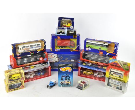 A quantity of die-cast vehicles including ; Mattel Hotwheels Bronco 4-wheeler, Rover Mini, Corgi 'Century of Cars', Schuco 'J