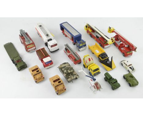 A quantity of play worn Corgi, Dinky and Matchbox die-cast vehicles including ; Corgi Major 'Simon Snorkel' Fire Engine, Corg
