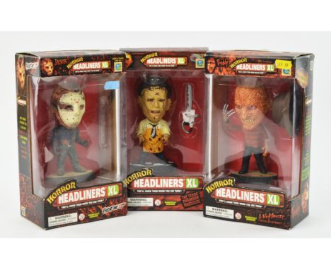 Three Horror Headliners XL character figures comprising ; The Texas Chainsaw Massacre, A Nightmare on Elm Street and Friday t