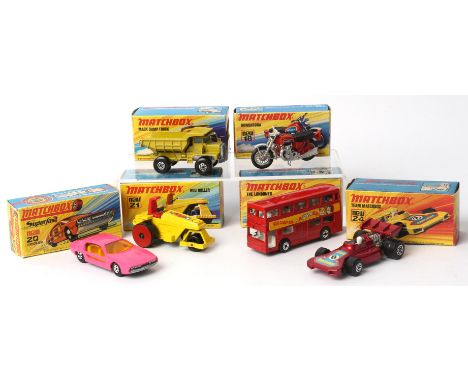 Six Matchbox Superfast die-cast vehicles comprising ; 17 The Londoner, 18 Hondarora, 20 Lamborghini, 21 Rod Roller, Team Matc