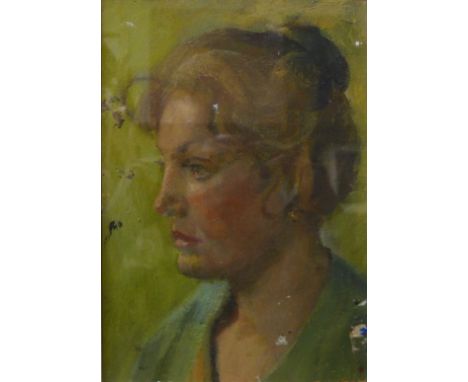 British School (mid 20th Century), portrait of a lady, oil on board, 26 x 18cms, framed 