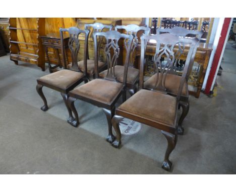 A set of six early 20th Century mahogany Chippendale Revival dining chairs 