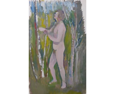 French School, portrait of a male nude, oil on card, 67 x 42cms, unframed 