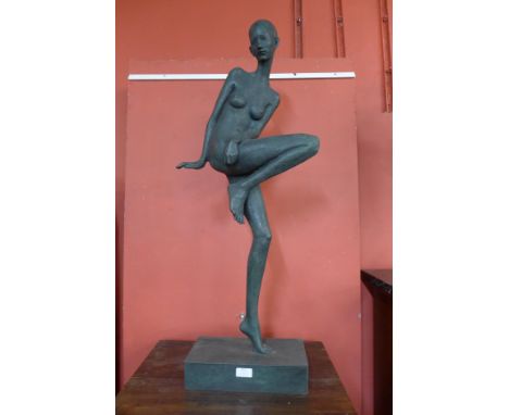 A large bronze figure of a female nude, 94cms h 