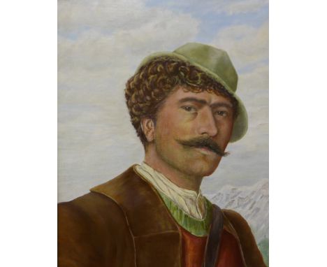 Continental School, portrait of a Tyrolean man, oil on board, 36 x 28cms, framed 