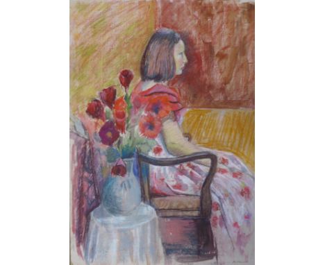 Michael Haswell, portrait of a seated lady, pastel on card, 76 x 55cms, unframed 