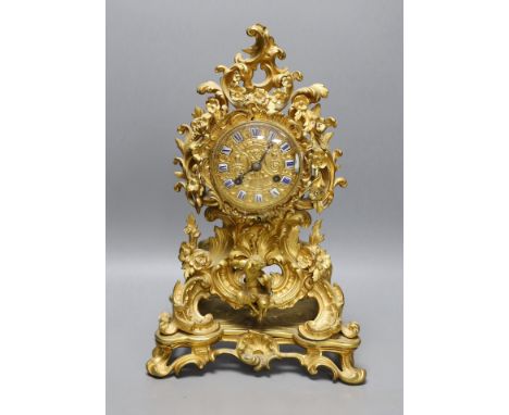 A Louis XV style ormolu mantel clock, 34.5cm