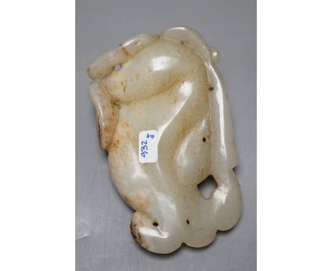 A Chinese pale celadon jade chilong carving, 10cm