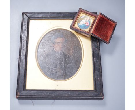 W.H. Knight - oil on board, portrait miniature of William James Stebbing, dated 1852, inscribed verso, 12x9.5cm, together wit