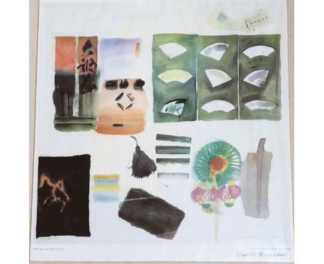 Elizabeth Blackadder (1931-2021), colour print, Still life with fan screen, signed in ink, 42 x 40cm