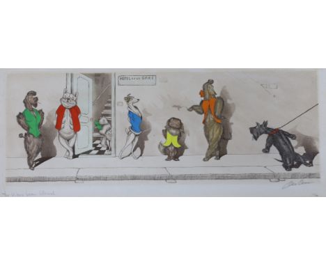 Boris O'Klein (French, 1893-1985), coloured etching, 'Tu Viens Beaux Blond', signed in pencil, 20 x 47cm