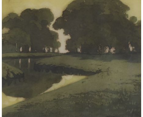 Harold Gallén, colour lithograph, River landscape, signed in pencil and dated 1960, overall 53 x 62cm