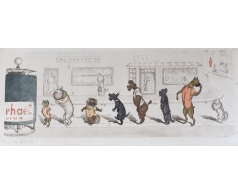 Boris O'Klein (French, 1893-1985), colour etching, 'Necessité Fait Toi!', signed in pencil, 22 x 51cm