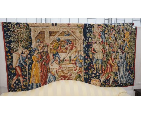 A French Robert Four machine tapestry of a wine harvest, width 194cm, height 110cm