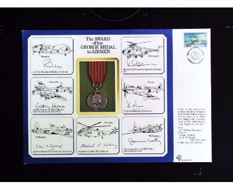 Limited edition WW2 Multiple signed Award of the George Medal to Airmen A4 size cover, with copy of the medal printed on silk