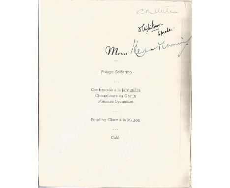 Prime Minster signed menu Parliamentary Press Gallery. Annual Dinner. 12 April 1946. An attractive item 6. 5 wide x 8 tall. S