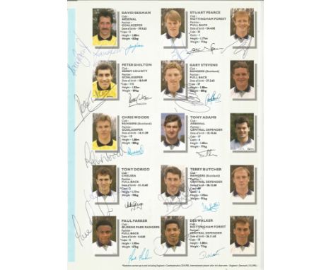 Football. England FIFA World Cup Italy 1990 Team sheet Signed by all squad players including : David Seaman, Peter Shilton, C