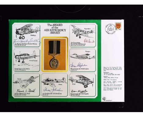 Rare BOB Limited edition WW2 Multiple signed Award of the Air Efficiency Award A4 size cover, with copy of the medal printed 