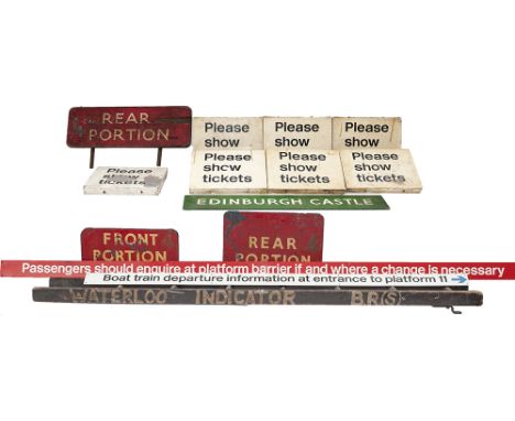 SR wooden ladder 72in tall sign written BR(S) WATERLOO INDICATOR and stamped SR. Together with 2 aluminium screen printed sig
