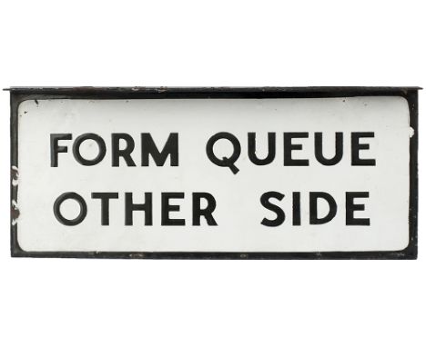 Eastern Counties double sided enamel bus sign FORM QUEUE THIS SIDE and FORM QUEUE OTHER SIDE. Measures 12in x 5in and is in v