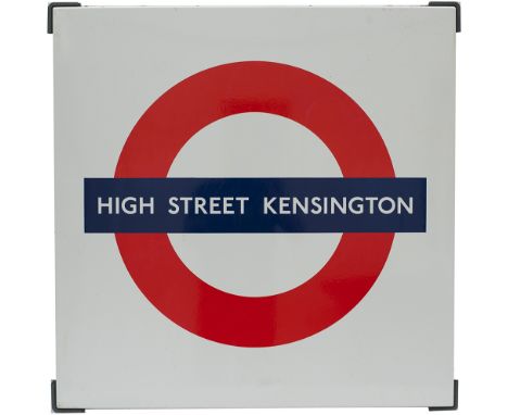 London Underground FF enamel target/bullseye sign HIGH STREET KENSINGTON measuring 31.5in x 31.5in with original aluminium mo