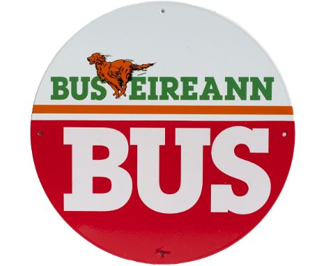 Motoring bus enamel BUS EIREANN BUS with image of an Irish Setter. Double sided measuring 14in diameter. Both sides in excell