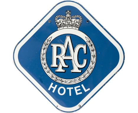 RAC motoring enamel sign RAC HOTEL, double sided measuring 22in x 22in. Both sides in very good condition.