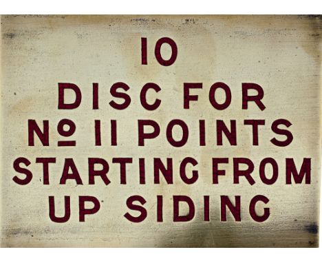 GWR signal box shelf back plate 10 DISC FOR No11 POINTS STARTING FROM UP SIDING. Measures 5.25in x 4in.