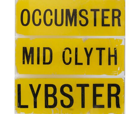 LMS glass lamp tablets MID CLYTH, LYBSTER, OCCUMSTER, all 3 from the former Wick and Lybster light railway operated by the Hi