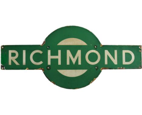 Southern Railway enamel target sign RICHMOND from the former LSWR station between Clapham Junction and Twickenham. In good co