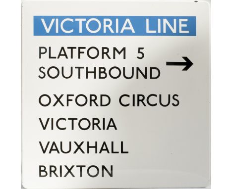 London Underground FF enamel sign VICTORIA LINE PLATFORM 5 SOUTHBOUND OXFORD CIRCUS VICTORIA VAUXHALL BRIXTON. Measures 24in 