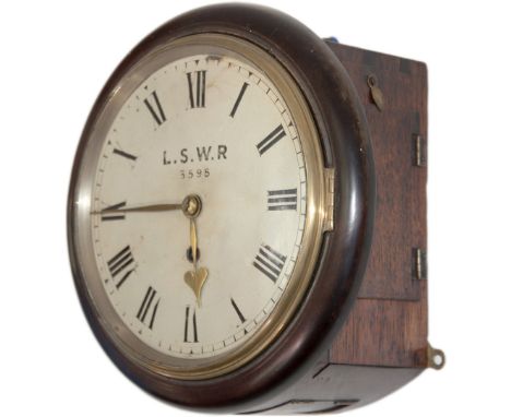 London and South Western Railway 8 inch dial mahogany cased fusee clock supplied to the LSWR around 1870 by John walker of Lo