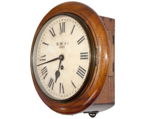 London & North Eastern Railway 10-inch mahogany cased chain fusee railway clock with a spun brass bezel circa 1930. The mahog