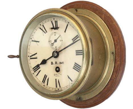 BR(M) brass cased ships clock ex MV HIBERNIA. Smiths Astral going barrel movement with dial lettered BR(M), rear of brass cas