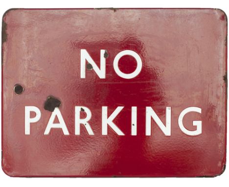 BR(M) FF enamel sign NO PARKING measuring 24in x 18in. In good condition with a few face chips.