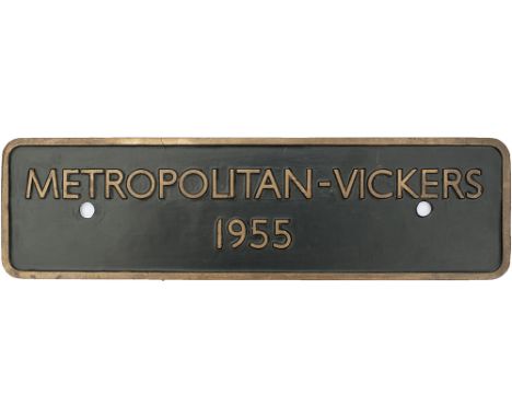 Worksplate METROPOLITAN VICKERS 1955 from a Córas Iompair Éireann 001 / A Class locomotive that were manufactured by Metropol