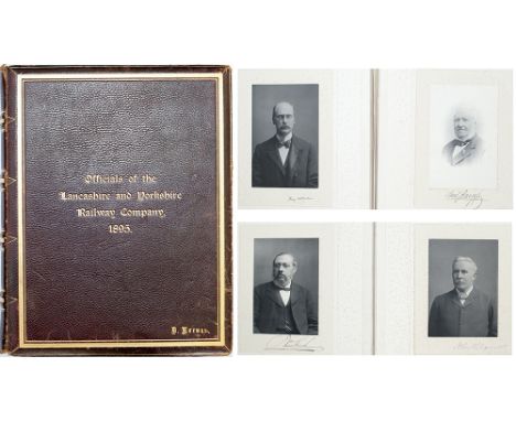 Lancashire and Yorkshire Railway Company leather and gilt bound photo album dated 1895 and presented to D. Norman. Inside are