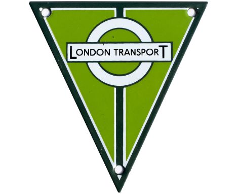 Bus radiator enamel LONDON TRANSPORT in green and white enamel. Measures 6in x 5.75in and is in virtually mint condition.