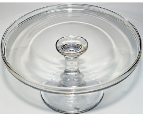 LMS glass cake stand, acid etched LMS HOTELS on the top. In superb condition, this rare item measures 12in diameter and 6in t