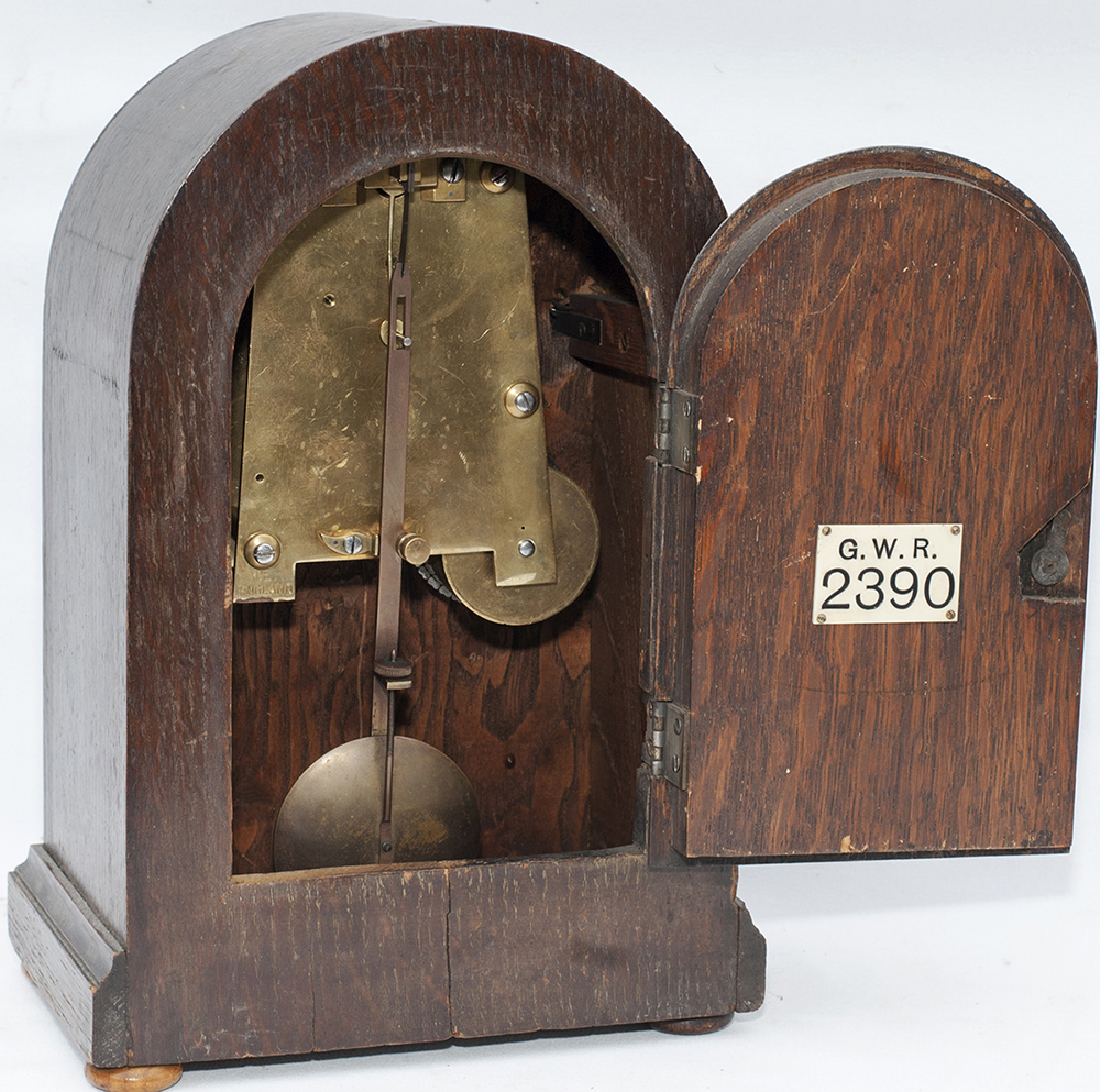 GWR fusee bracket clock with silver engraved dial marked GWR EVANS