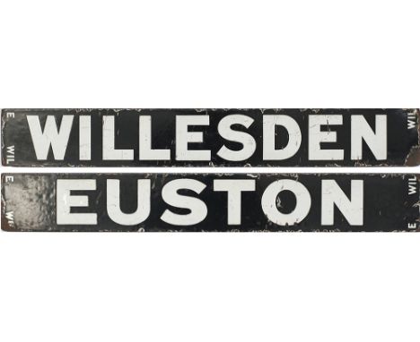 LMS/LNWR enamel destination board WILLESDEN-EUSTON. As used on the LMS/LNWR electric suburban stock. Measures 28.25in x 4in a