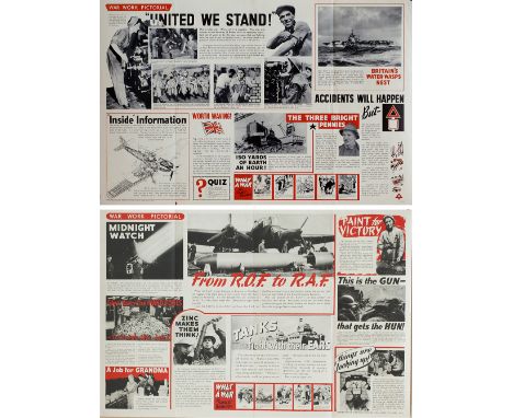 Posters WW2 WAR WORK PICTORIAL x2 printed by H. M. Stationery Office. Measuring 20in x 30in, both are in good condition and d
