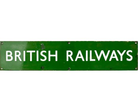 BR(S) enamel poster board heading measuring 27in x 6in. In good condition with a couple of small face chips.