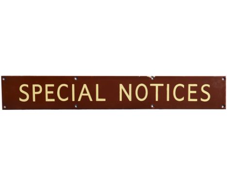 BR(W) enamel poster board heading SPECIAL NOTICES measuring 27in x 4in. In very good condition with a couple of small chips.