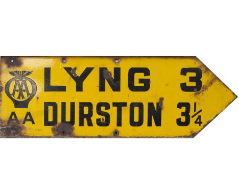 AA motoring enamel road sign LYNG 3 DURSTON 3.25. Double sided with Franco Signs makers name enamelled into bottom. Measures 