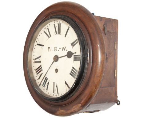 GWR mahogany cased 8inch chain driven fusee clock. The movement has rectangular plates with screwed pillars and the wooden su