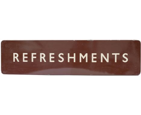 BR(W) FF enamel sign REFRESHMENTS measuring 48in x 12in. In excellent condition ex Worcester Shrub Hill station.