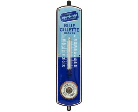 Advertising enamel thermometer and barometer BLUE GILLETTE BLADES with original thermometer and barometer with Gillette logo.